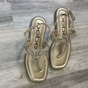 BeBe Rhinestone Sandals New Adjustable Straps Color Gold Size 8 comfortable